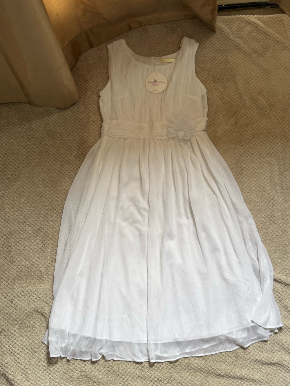 Girls White Floral Waist Party Dress